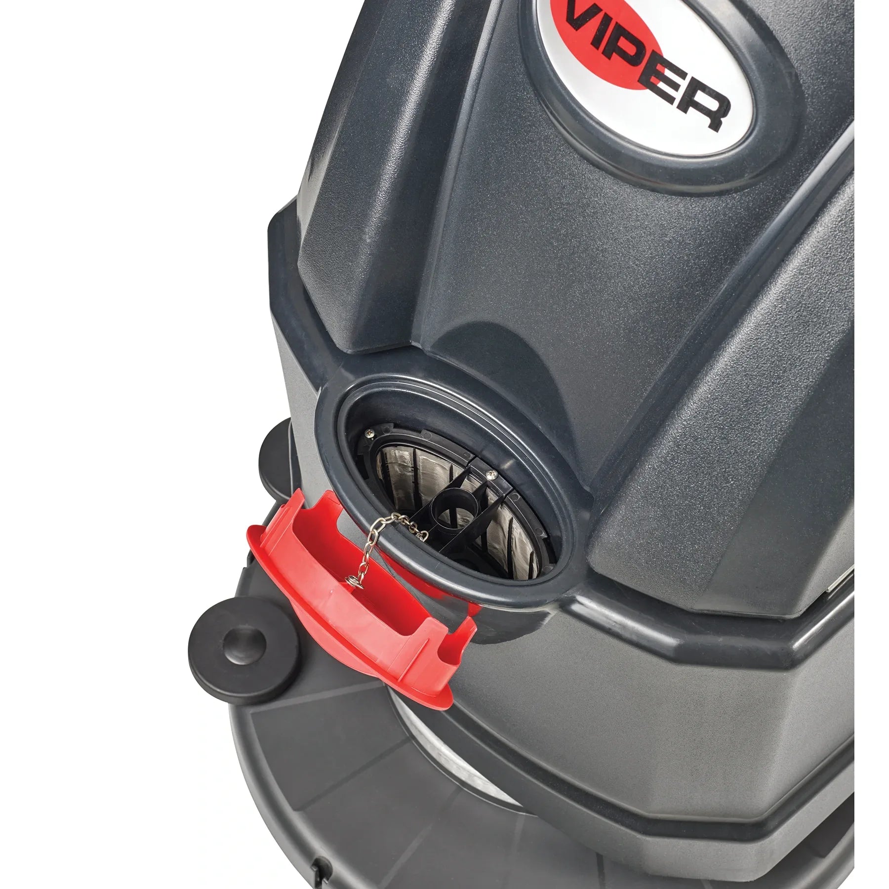 Close-up of the solution fill inlet on the side of the Viper AS5160 floor scrubber