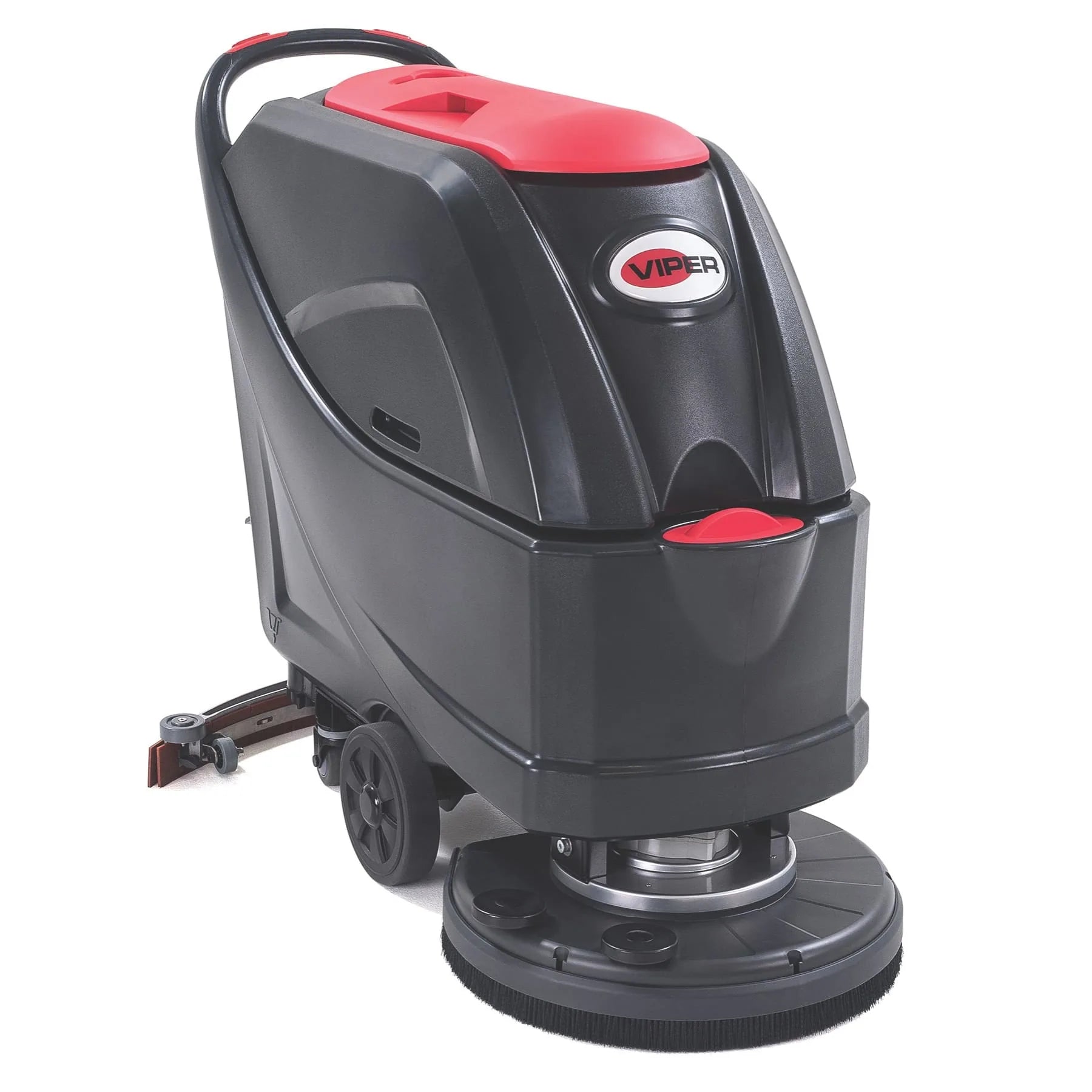 Viper AS5160T floor scrubber fitted with the optional 20-inch disk brush, front right angle